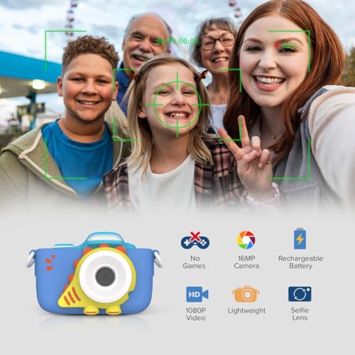 myFirst كاميرا myFirst 3 - كاميرا رقمية للأطفال، كاميرا فيديو للأطفال، 16 ميجابكسل، فيديو 1080HD، بطاقة MicroSD، مع عدسة سيلفي وعدسة ماكرو، فلاش LED، حبل عنق، للأطفال من 3-12 (أزرق) - Image 2
