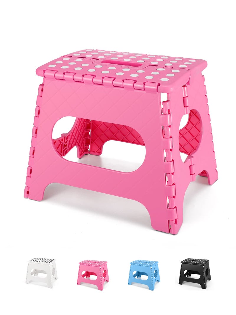 Dyforce Folding Step Stool 11", Durable Kids Step Stool, Heavy Duty Step Stools for Adults, Compact Foot Stools, Light-Weight Toddler Step Stools for Kitchen, Bathroom, Holds Up to 300 lbs (Pink) - Image 1