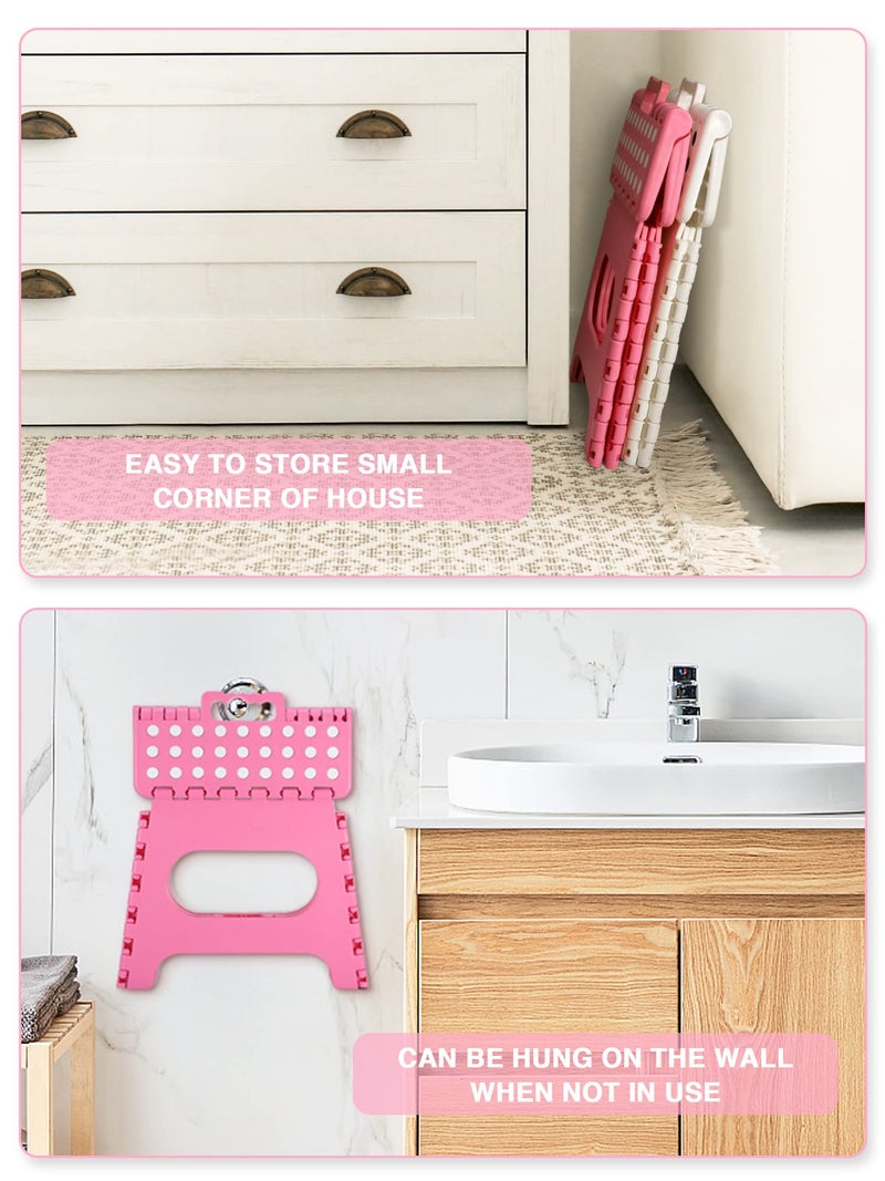 Dyforce Folding Step Stool 11", Durable Kids Step Stool, Heavy Duty Step Stools for Adults, Compact Foot Stools, Light-Weight Toddler Step Stools for Kitchen, Bathroom, Holds Up to 300 lbs (Pink) - Image 2