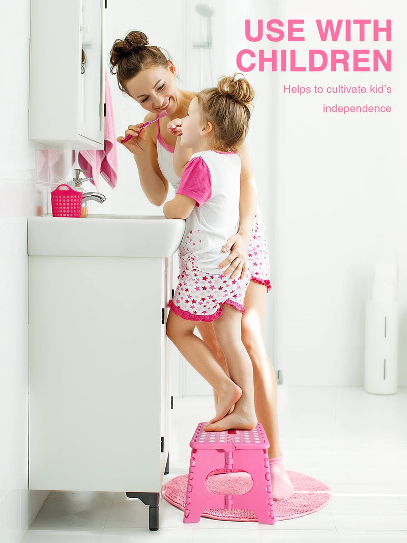 Dyforce Folding Step Stool 11", Durable Kids Step Stool, Heavy Duty Step Stools for Adults, Compact Foot Stools, Light-Weight Toddler Step Stools for Kitchen, Bathroom, Holds Up to 300 lbs (Pink) - Image 4