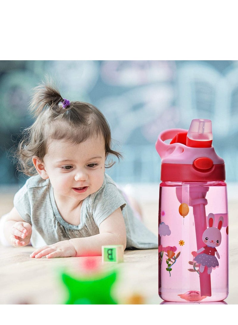 SYOSI Children's Water Bottle, Toddler Cup with Straw Leak-Proof Button to Open, and Durable Plastic Drinking Suitable for Boys Girls Rabbits Indoor Outdoor - Image 2