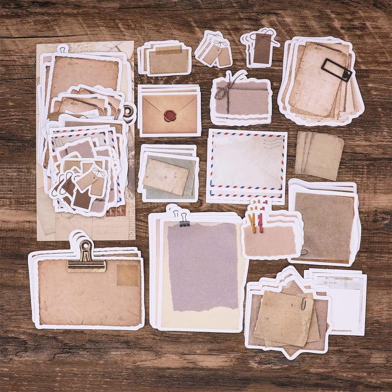 Knaid Antique Looking Scrapbook Stickers (90 Pieces) Vintage Aged Paper Design Old Fashion Decorative Sticker for Planner, Bullet Journaling, Junk Journal, Retro Crafts, Decoupage Stationary Supplies - Image 3
