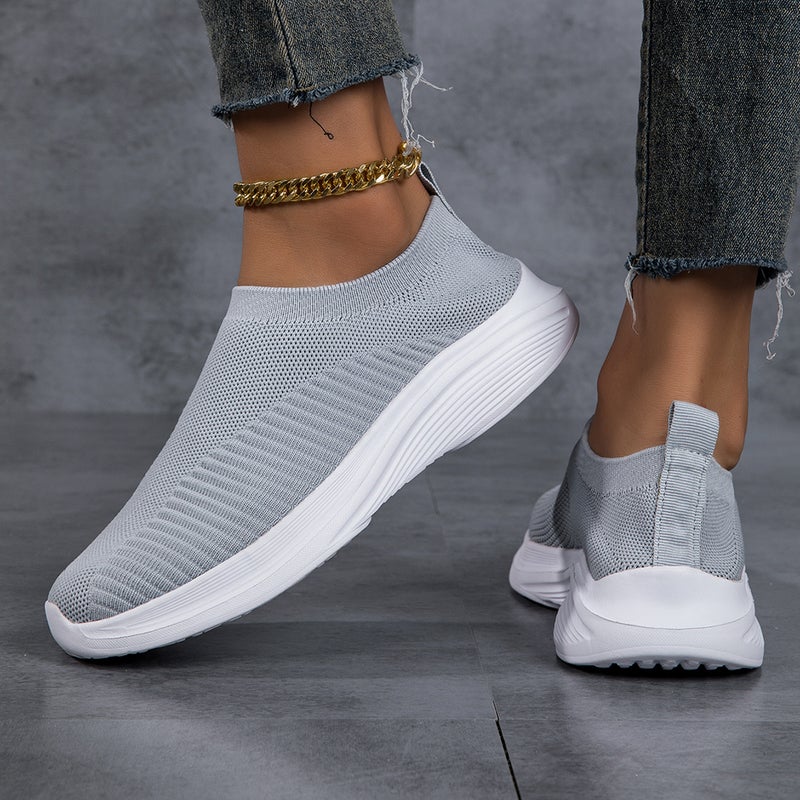 New Mesh Breathable Casual Flying Weaver Shoes Shallow Mouth Socks Shoes Flat Plus Size Step Shoes - Image 5