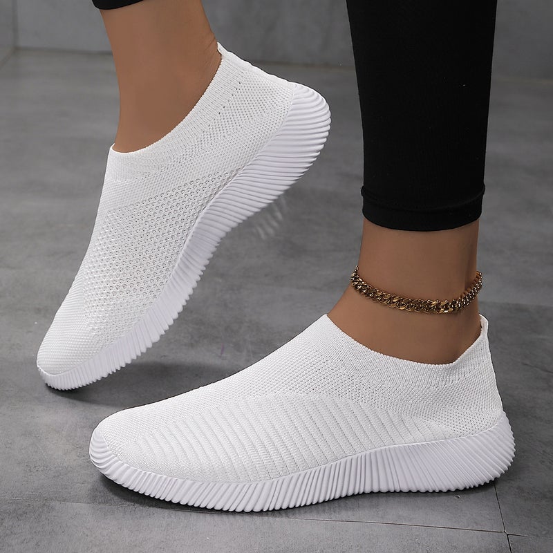 New Mesh Breathable Casual Flying Weaver Shoes Shallow Mouth Socks Shoes Flat Plus Size Step Shoes - Image 3