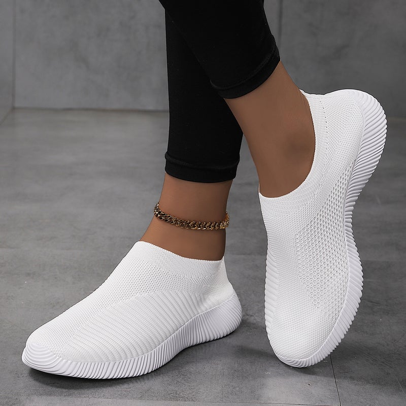 New Mesh Breathable Casual Flying Weaver Shoes Shallow Mouth Socks Shoes Flat Plus Size Step Shoes - Image 1