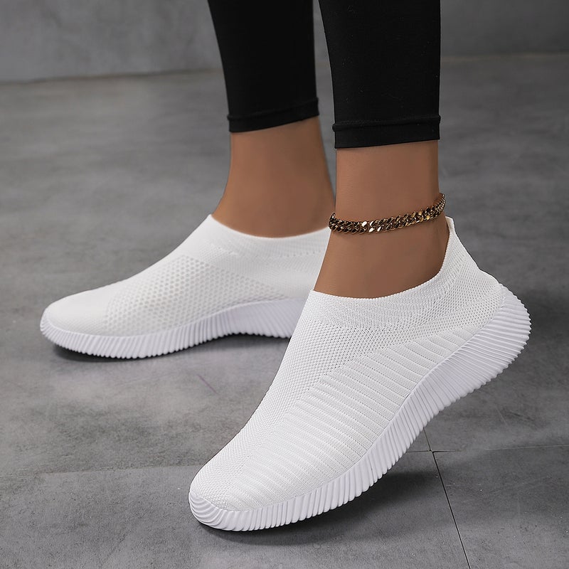 New Mesh Breathable Casual Flying Weaver Shoes Shallow Mouth Socks Shoes Flat Plus Size Step Shoes - Image 2