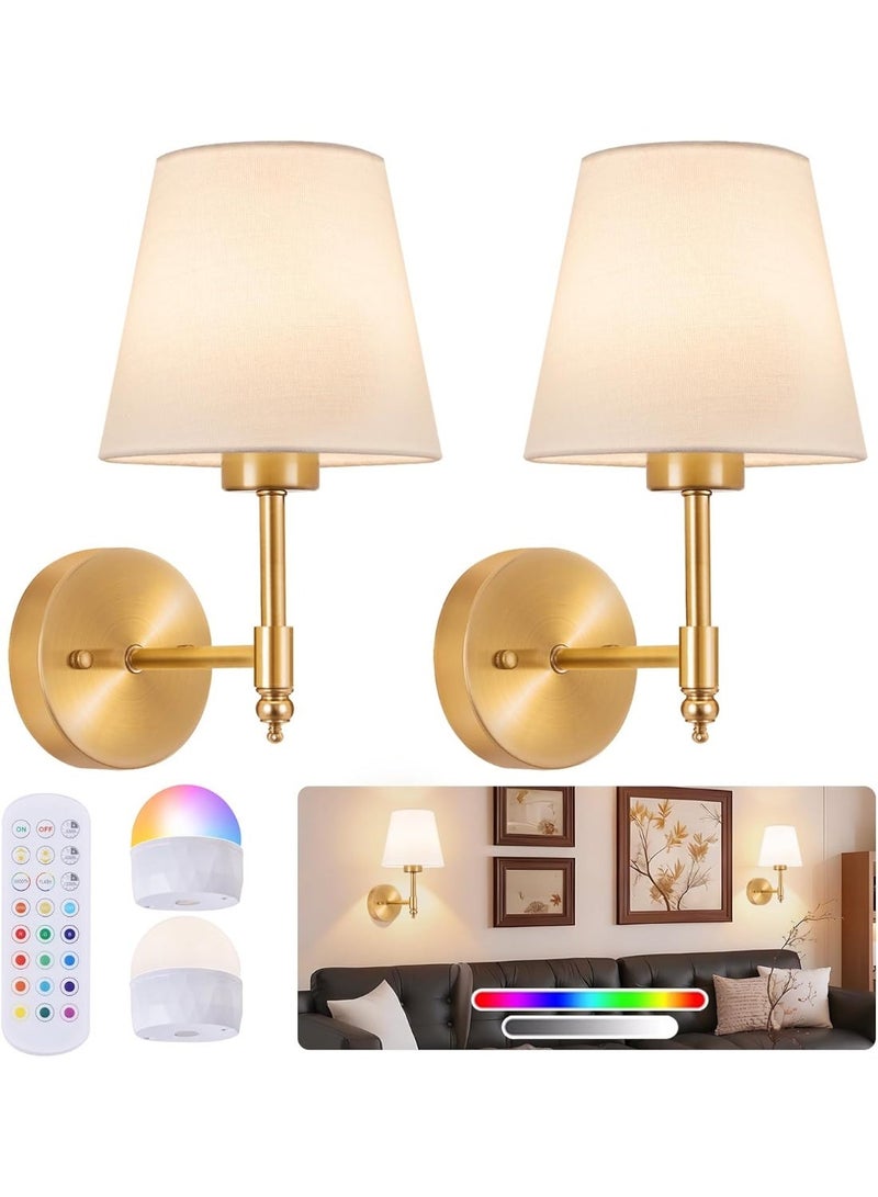 Samira Battery Operated Wall Sconces Set of 2, Wireless No-Drill Wall Lights with 10000mAh Rechargeable Battery, RGB 15-Color Dimmable Magnetic Bulbs and Remote, Wall Decor for Bedroom, Living Room, Hallway - Image 1