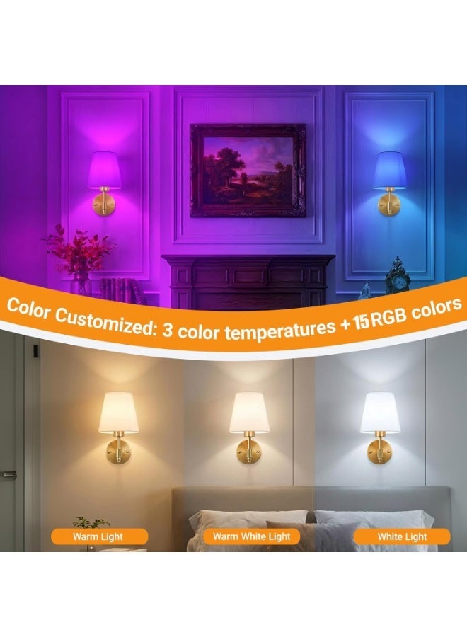 Samira Battery Operated Wall Sconces Set of 2, Wireless No-Drill Wall Lights with 10000mAh Rechargeable Battery, RGB 15-Color Dimmable Magnetic Bulbs and Remote, Wall Decor for Bedroom, Living Room, Hallway - Image 4