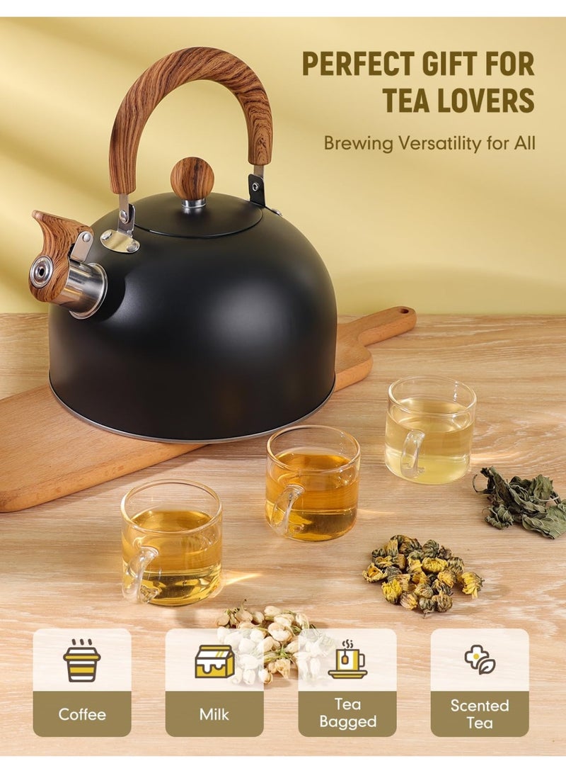 Whistling Tea Kettle for Stovetop, Stainless Steel Tea pot Kettles with Stay-Cool Ergonomic Handle, 3L Rapid Boiling Teapot for Home Kitchen - Matte Black  - Image 2