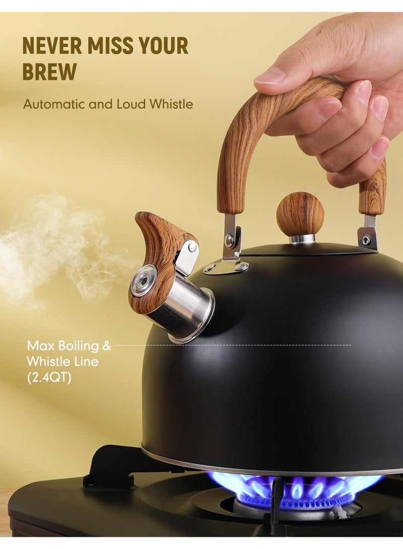 Whistling Tea Kettle for Stovetop, Stainless Steel Tea pot Kettles with Stay-Cool Ergonomic Handle, 3L Rapid Boiling Teapot for Home Kitchen - Matte Black  - Image 3