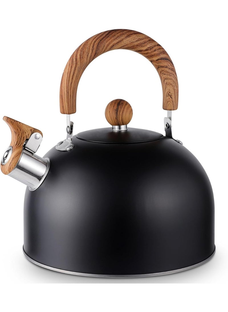 غلاية شاي صافرة للموقد، غلايات شاي من الفولاذ المقاوم للصدأ بمقبض مريح، إبريق شاي سريع الغليان سعة 3 لتر للمطبخ المنزلي - أسود غير لامع - Image 2