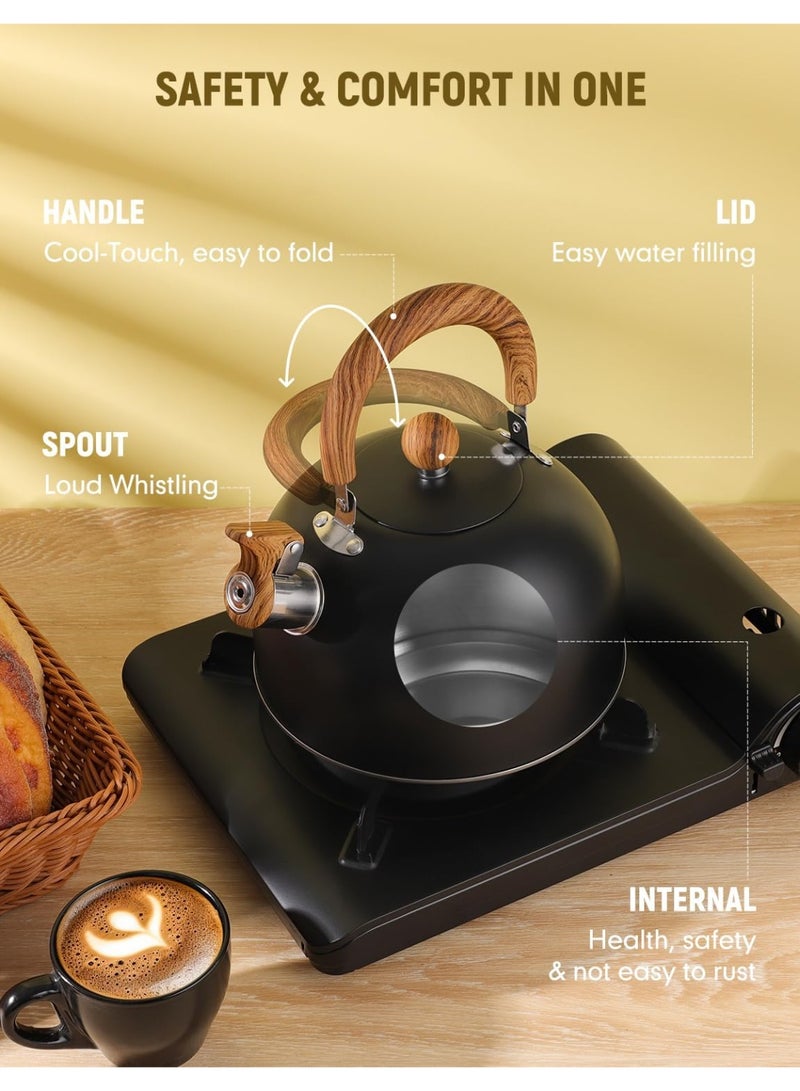 غلاية شاي صافرة للموقد، غلايات شاي من الفولاذ المقاوم للصدأ بمقبض مريح، إبريق شاي سريع الغليان سعة 3 لتر للمطبخ المنزلي - أسود غير لامع - Image 5