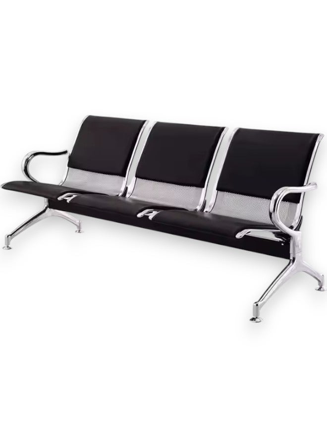 KARNAK 3-Seater Airport Chair for Waiting Rooms – Hospital & Clinic Seating with Metal Frame, Armrests, & Cushion – BLACK/SILVER  - Image 5