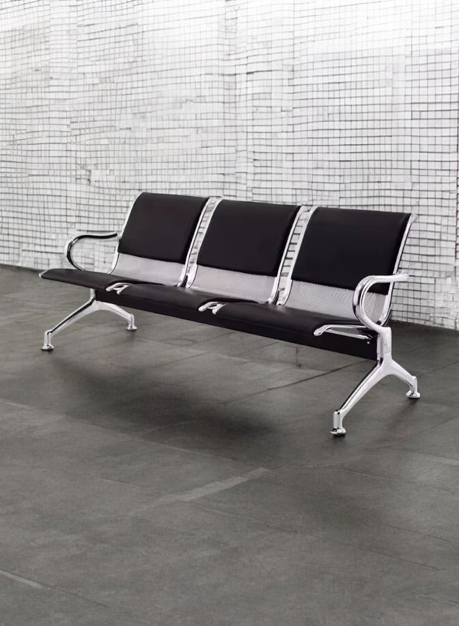 KARNAK 3-Seater Airport Chair for Waiting Rooms – Hospital & Clinic Seating with Metal Frame, Armrests, & Cushion – BLACK/SILVER  - Image 4