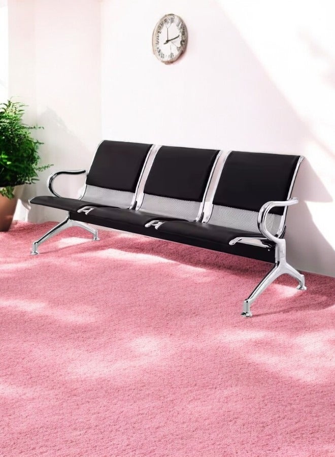 KARNAK 3-Seater Airport Chair for Waiting Rooms – Hospital & Clinic Seating with Metal Frame, Armrests, & Cushion – BLACK/SILVER  - Image 1