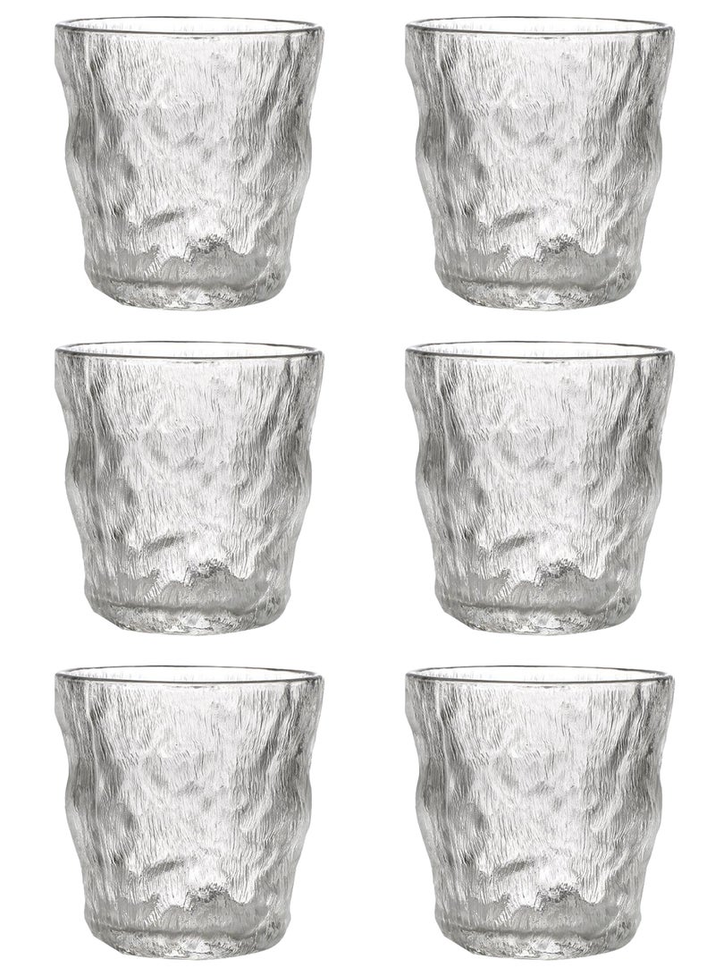 6-Piece Clear Textured Glass Drinking Cups – 280ML Each, Premium Decorative Glassware For Coffee，Water, Juice & Beverages - Image 1