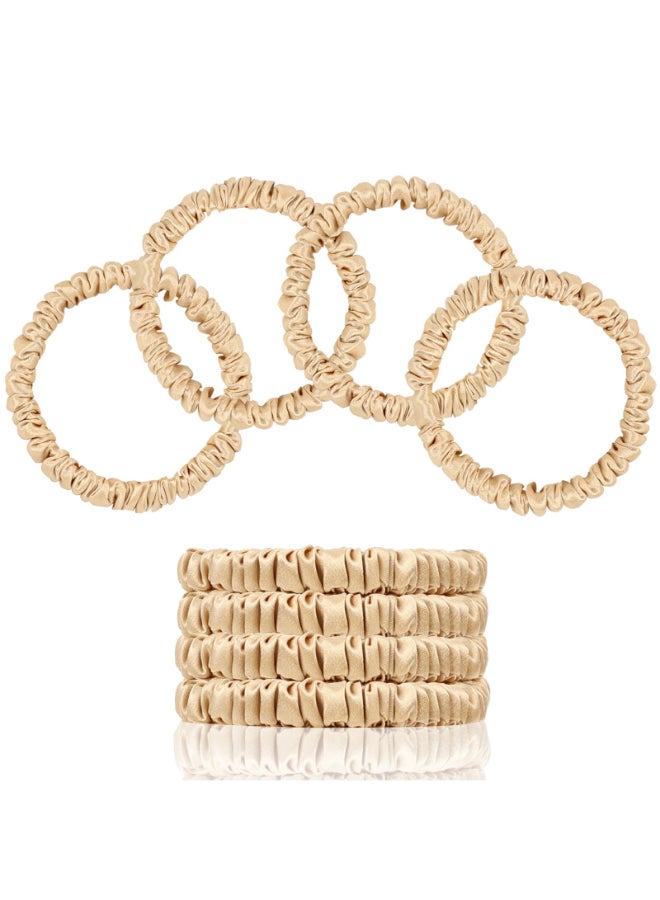 SEMRUE Mulberry Silk Hair Ties 4 PCS 100 Pure 22 Momme Mulberry Silk Hair Scrunchies for Women Sleep Elastics Hair Care No Damage Champagne Gold4 - Image 2