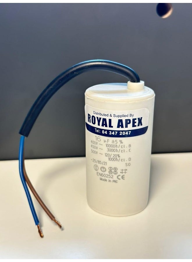 Royal Apex Wired Pvc Round Capacitor With Ce En60252 Standards Wired 16Mfd 16‚µf - Image 1