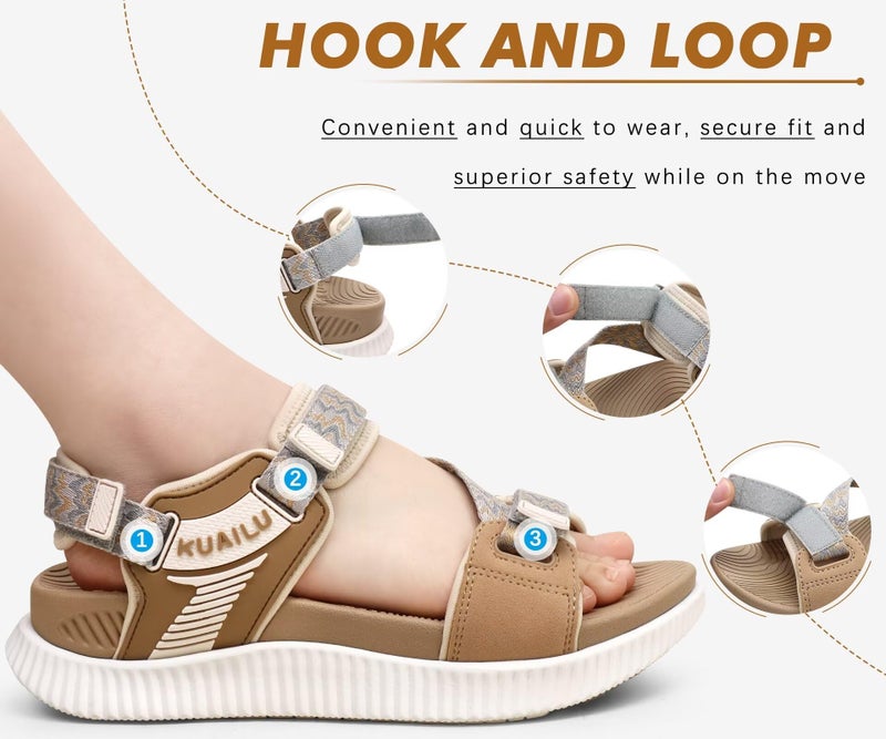 KuaiLu Walking Orthopedic Sandals Womens Comfortable Arch Support Hiking Sandles Plantar Fasciitis Athletic Sport Recovery Cushion Summer Travel Outdoor Open Toe Water Shoes Beige Size 9 - Image 5