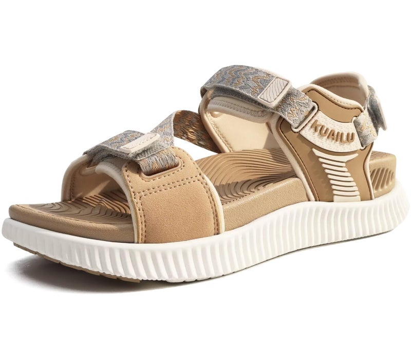 KuaiLu Walking Orthopedic Sandals Womens Comfortable Arch Support Hiking Sandles Plantar Fasciitis Athletic Sport Recovery Cushion Summer Travel Outdoor Open Toe Water Shoes Beige Size 9 - Image 1