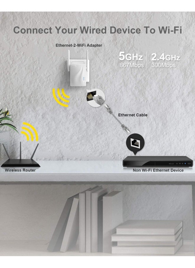 BrosTrend Brostrend Ac1200 Wifi To Ethernet Adapter, 1200Mbps Dual Band Universal Wireless Bridge For Printer, Smart Tv, Blu-Ray Player, Playstation, Xbox, Etc, Wps Easy Setup, Connect A Wired Device To Wi-Fi  - Image 3