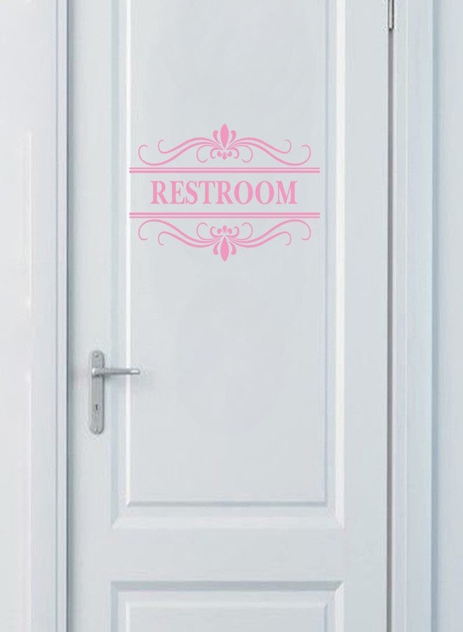 thovorrnl Restroom Sign Wall Decal Vinyl Pink Stickers, Removable Cute Art Design DIY Mural Wallpaper for Women Restroom Bathroom Washroom WC Toilet Office Home Decoration - Image 2
