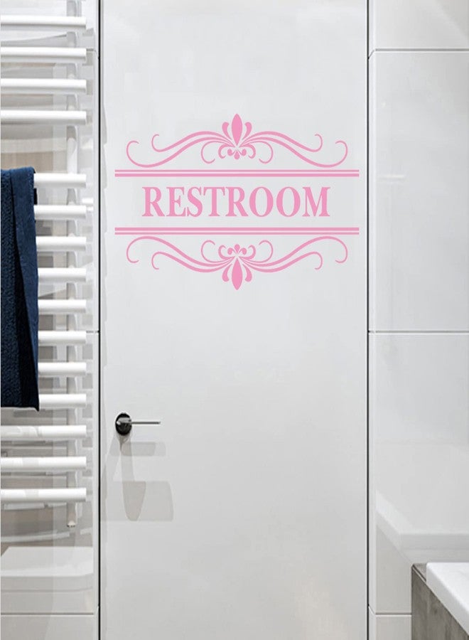 thovorrnl Restroom Sign Wall Decal Vinyl Pink Stickers, Removable Cute Art Design DIY Mural Wallpaper for Women Restroom Bathroom Washroom WC Toilet Office Home Decoration - Image 3