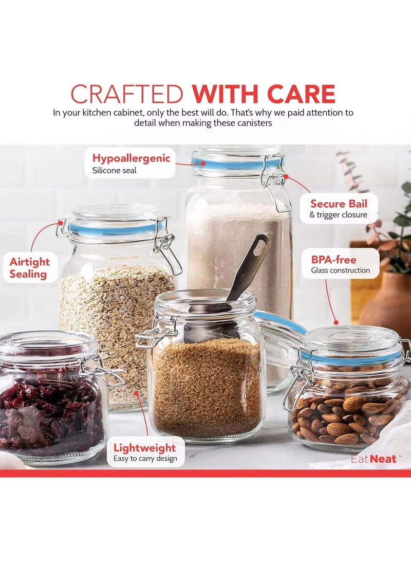 طقم برطمانات زجاج بحامل سلكي محكم – 5 قطع لحفظ التوابل والبقوليات والمكسرات بسعات مختلفة 1000 مل - 750 مل - 500 مل - Image 3