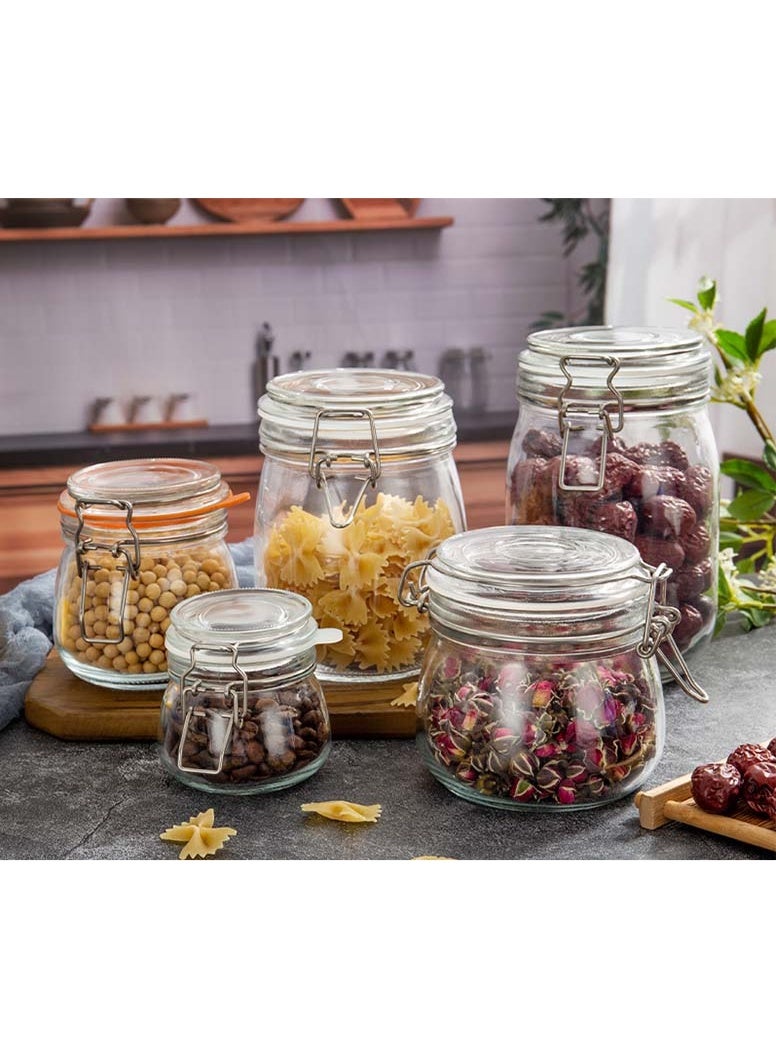 طقم برطمانات زجاج بحامل سلكي محكم – 5 قطع لحفظ التوابل والبقوليات والمكسرات بسعات مختلفة 1000 مل - 750 مل - 500 مل - Image 4