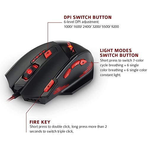Zelotes Wired Gaming Mouse, 9200DPI, 8 Programmable Buttons, USB Optical Ergonomic Mouse, Corded Computer Mouse, Mouse Gaming for PC, Mac, Black - Image 4
