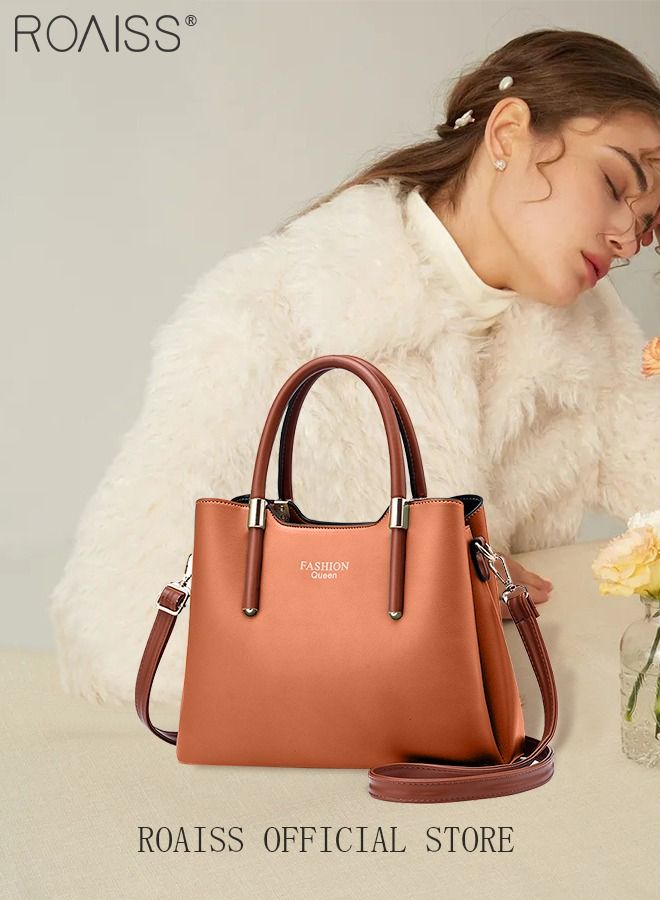 roaiss Retro Elegant Handbag Advanced Leather Unique Chic All-match Large Capacity One Shoulder/Crossbody Messenger Bag for Women/Mother/Girl Friend Gift  - Image 2