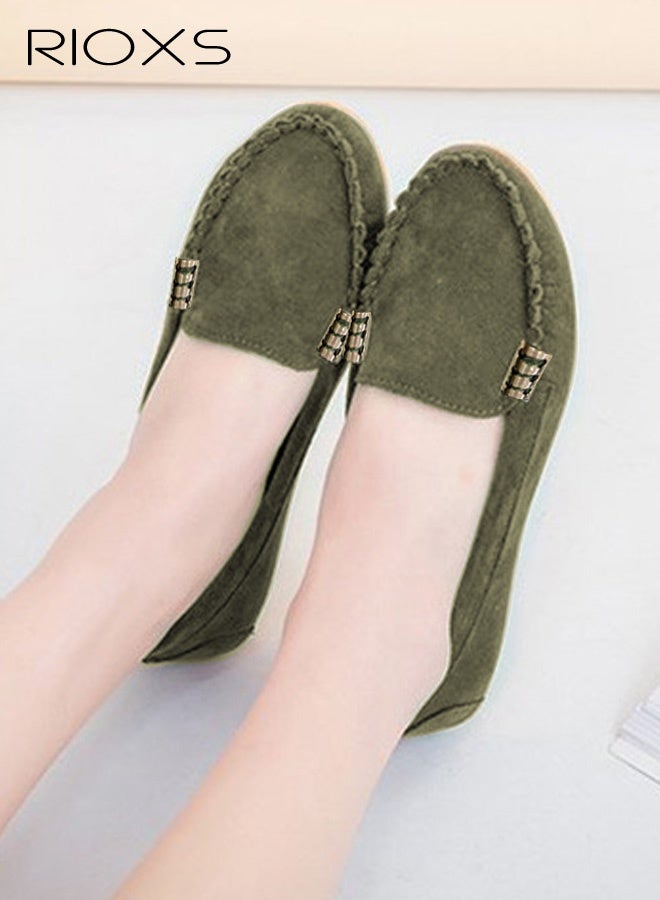 RIOXS Women's Slip-ons Loafer, Suede Cozy Moccasin Penny Loafer for Women, Fashion Casual Slip On Flats, Ladies Flat Loafer Shoes, Lightweight Walking Shoes, Woman Comfort Shoes, Anti-slip Loafers for Driving/ Work/ Offcie/ Shopping/ Daily Wear, Classic Green Footwear Womans Loafers - Image 4