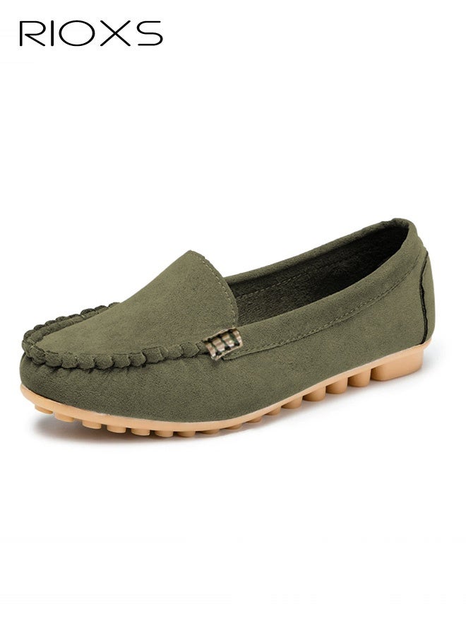 RIOXS Women's Slip-ons Loafer, Suede Cozy Moccasin Penny Loafer for Women, Fashion Casual Slip On Flats, Ladies Flat Loafer Shoes, Lightweight Walking Shoes, Woman Comfort Shoes, Anti-slip Loafers for Driving/ Work/ Offcie/ Shopping/ Daily Wear, Classic Green Footwear Womans Loafers - Image 5