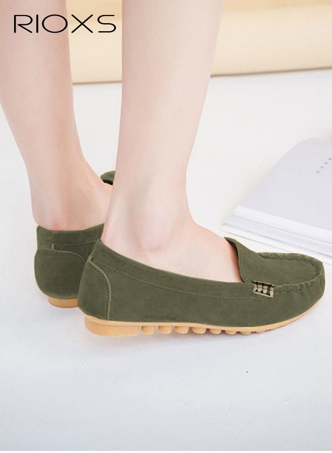 RIOXS Women's Slip-ons Loafer, Suede Cozy Moccasin Penny Loafer for Women, Fashion Casual Slip On Flats, Ladies Flat Loafer Shoes, Lightweight Walking Shoes, Woman Comfort Shoes, Anti-slip Loafers for Driving/ Work/ Offcie/ Shopping/ Daily Wear, Classic Green Footwear Womans Loafers - Image 3
