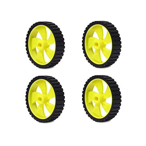 Electronicspices Electronic Spices Pack of 4 wheel-4512 Robot Durable Rubber Tire Yellow wheel 45mm for BO DC Motor For Motor Toy Car Electronic School Collages Projects (45mm x 11mm) - Image 1