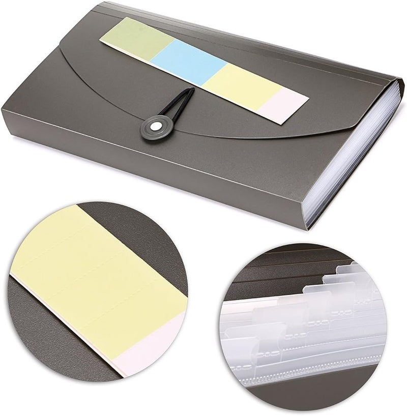 BTSKY 13 Pockets Expanding Check Bill File Folder-Hand-held Small Accordion File Folder Expandable Card Ticket Holder Plastic Business Document Organizer Wallet Case New Grey - Image 5