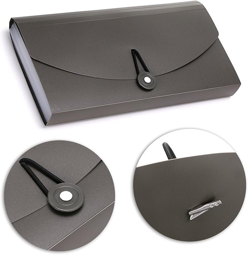 BTSKY 13 Pockets Expanding Check Bill File Folder-Hand-held Small Accordion File Folder Expandable Card Ticket Holder Plastic Business Document Organizer Wallet Case New Grey - Image 3