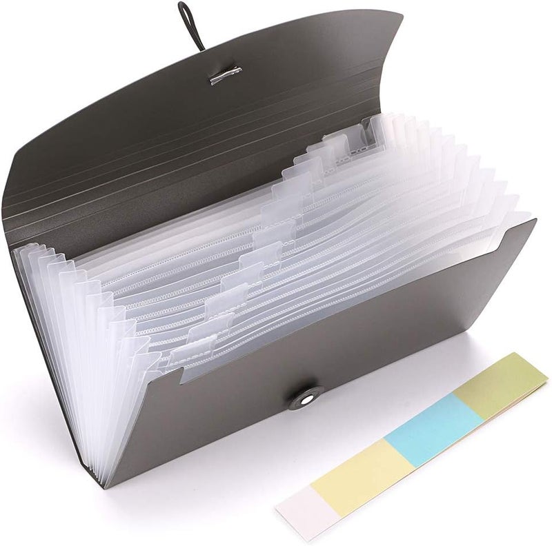 BTSKY 13 Pockets Expanding Check Bill File Folder-Hand-held Small Accordion File Folder Expandable Card Ticket Holder Plastic Business Document Organizer Wallet Case New Grey - Image 4