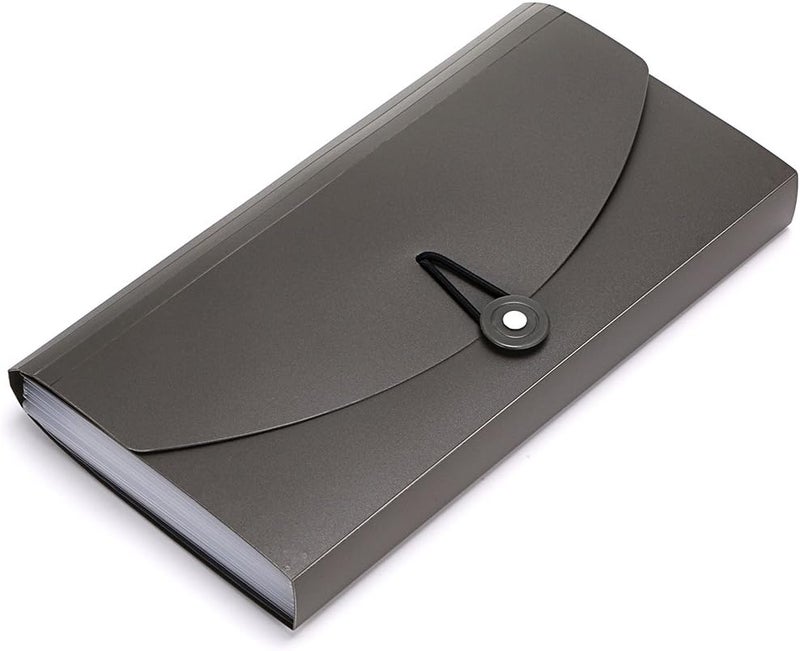 BTSKY 13 Pockets Expanding Check Bill File Folder-Hand-held Small Accordion File Folder Expandable Card Ticket Holder Plastic Business Document Organizer Wallet Case New Grey - Image 1