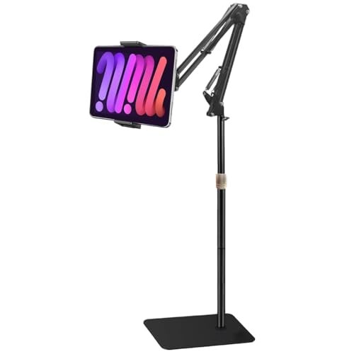 Dyazo Adjustable Floor Stand with 360° Rotating Gooseneck Long Arm | Dual Mobiles & Tablets Holder with Stable Base | Fits 4-12.9 Inch Compatible with Tablets, Galaxy Tab and Mobile Phones - Image 1