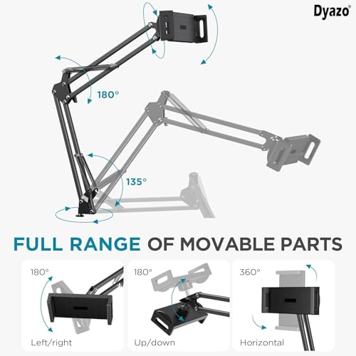 Dyazo Adjustable Floor Stand with 360° Rotating Gooseneck Long Arm | Dual Mobiles & Tablets Holder with Stable Base | Fits 4-12.9 Inch Compatible with Tablets, Galaxy Tab and Mobile Phones - Image 4