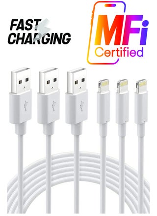 Lightning Cable Certified - iPhone Charger 3Pack 6ft Lighting to USB A Charging Cord Compatible with iPhone 14 13 12 11 Pro Max XS XR 8 Plus 7 Plus 6s Plus 5S iPad Pro and More, White - pzsku/ZC7B8EF8977A2895C2E2FZ/45/_/1738266711/807324b6-78a8-4a85-9905-2fcf57f19016