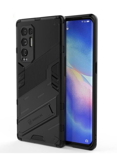 Oppo Find X3 Neo 5G / Oppo Reno 5 Pro Plus 5G - Original Punk Shock-Resistant Case Cover with Built-in Kickstand: Durable, Lightweight, and Shock-Absorbing - Black