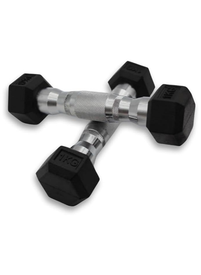 سبورت مجموعة دمبل سداسية مكونة من قطعتين، 1 كجم من المطاط القوي، قبضة آمنة. - Image 1