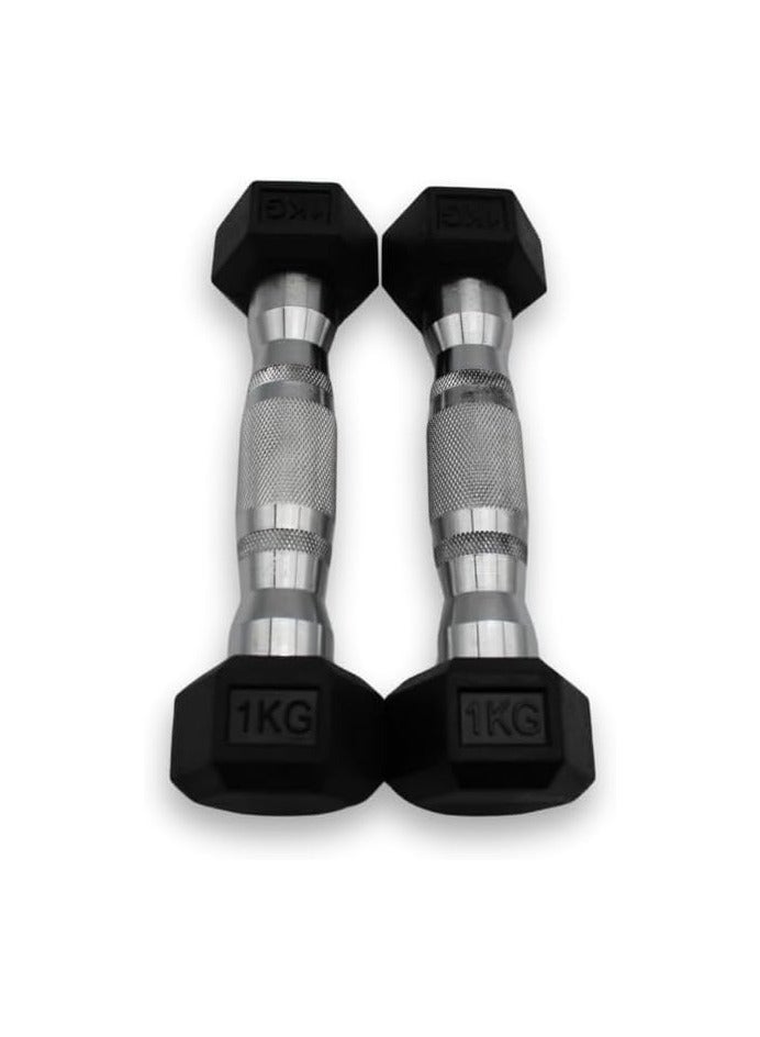 سبورت مجموعة دمبل سداسية مكونة من قطعتين، 1 كجم من المطاط القوي، قبضة آمنة. - Image 3