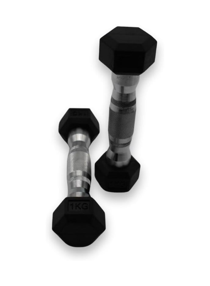سبورت مجموعة دمبل سداسية مكونة من قطعتين، 1 كجم من المطاط القوي، قبضة آمنة. - Image 4
