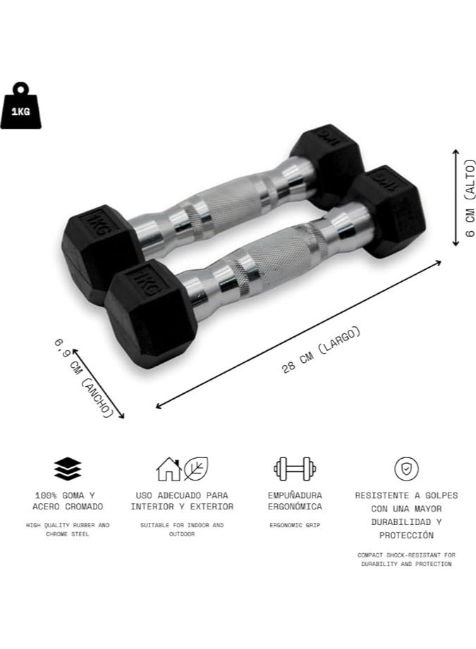 سبورت مجموعة دمبل سداسية مكونة من قطعتين، 1 كجم من المطاط القوي، قبضة آمنة. - Image 2