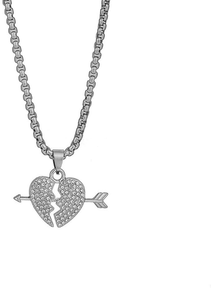 MARIO DRAFTS Stainless Steel Chain Necklace with Crystal Broken Heart Arrow Pendant, Men's Jewellery - Image 1