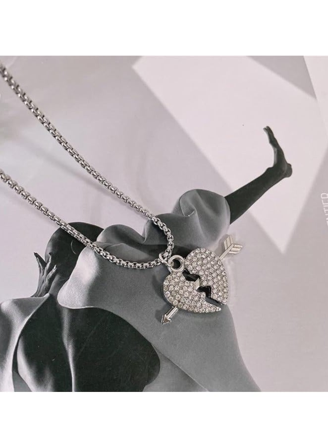 MARIO DRAFTS Stainless Steel Chain Necklace with Crystal Broken Heart Arrow Pendant, Men's Jewellery - Image 2