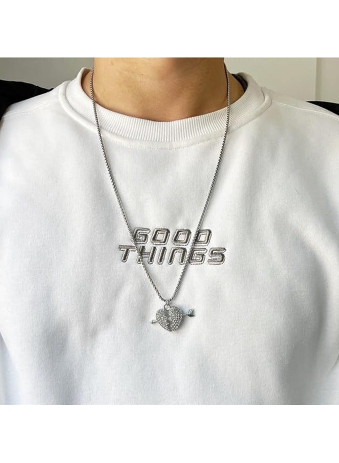 MARIO DRAFTS Stainless Steel Chain Necklace with Crystal Broken Heart Arrow Pendant, Men's Jewellery - Image 3